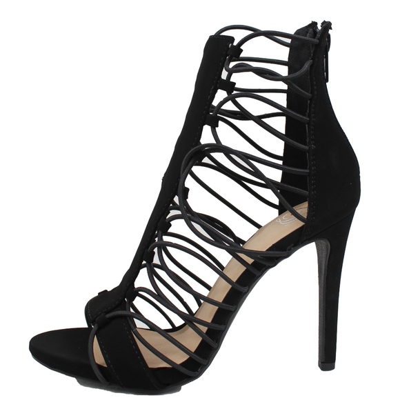 SIZE 7.5 WINSLOW Black Strappy Elastic Stiletto - Picture 2 of 5